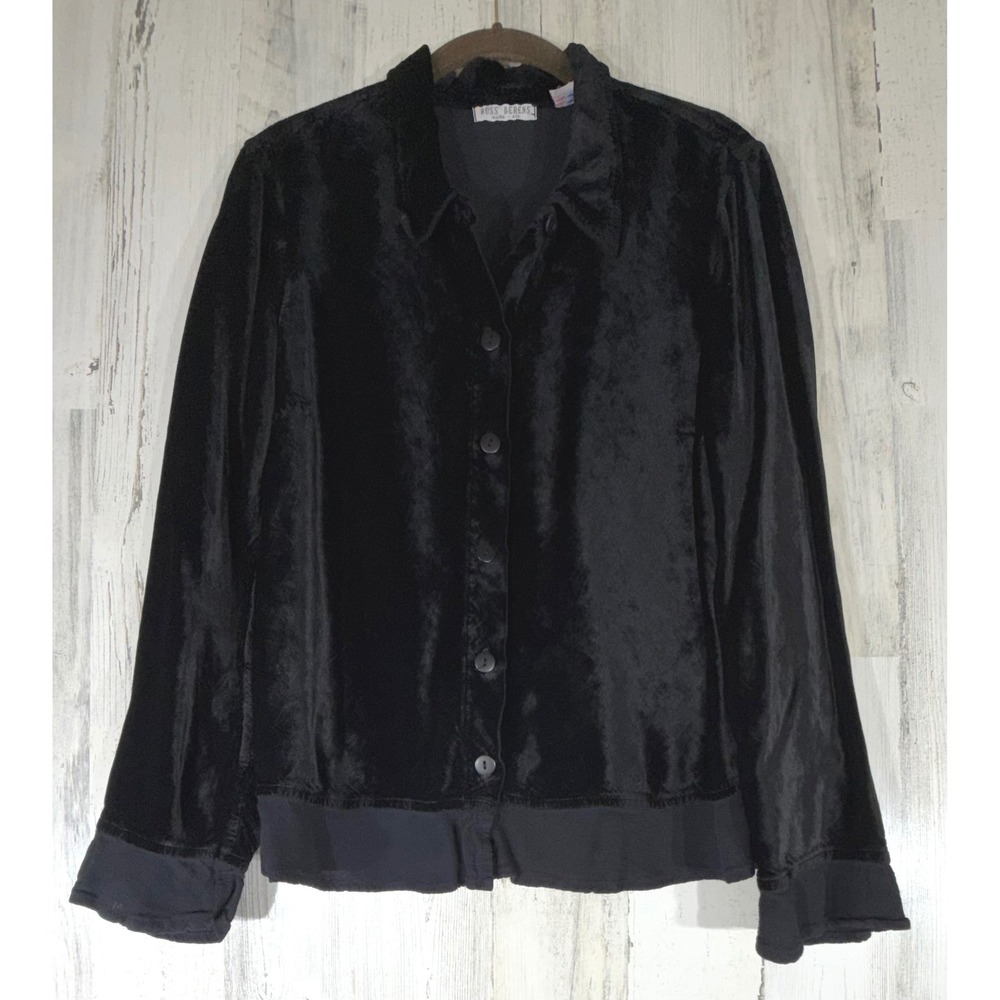 Russ Berens Button Up Shirt Medium Black Velvet Rayon USA Goth Whimsigoth Witchy
